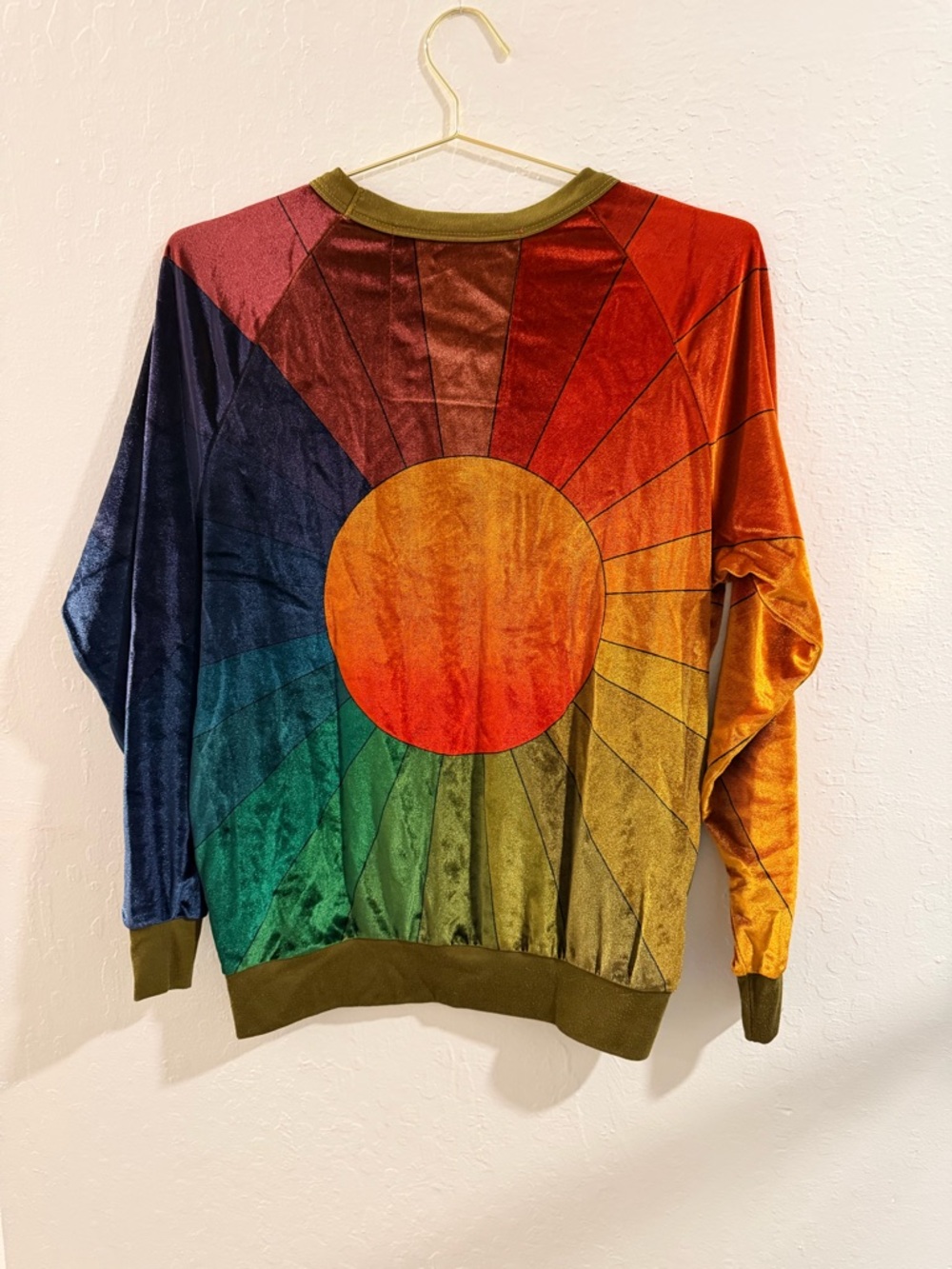 Aviator Nation Multicolor Velvet Sunburst Crewneck — Olive Trim - Picture 2 of 2